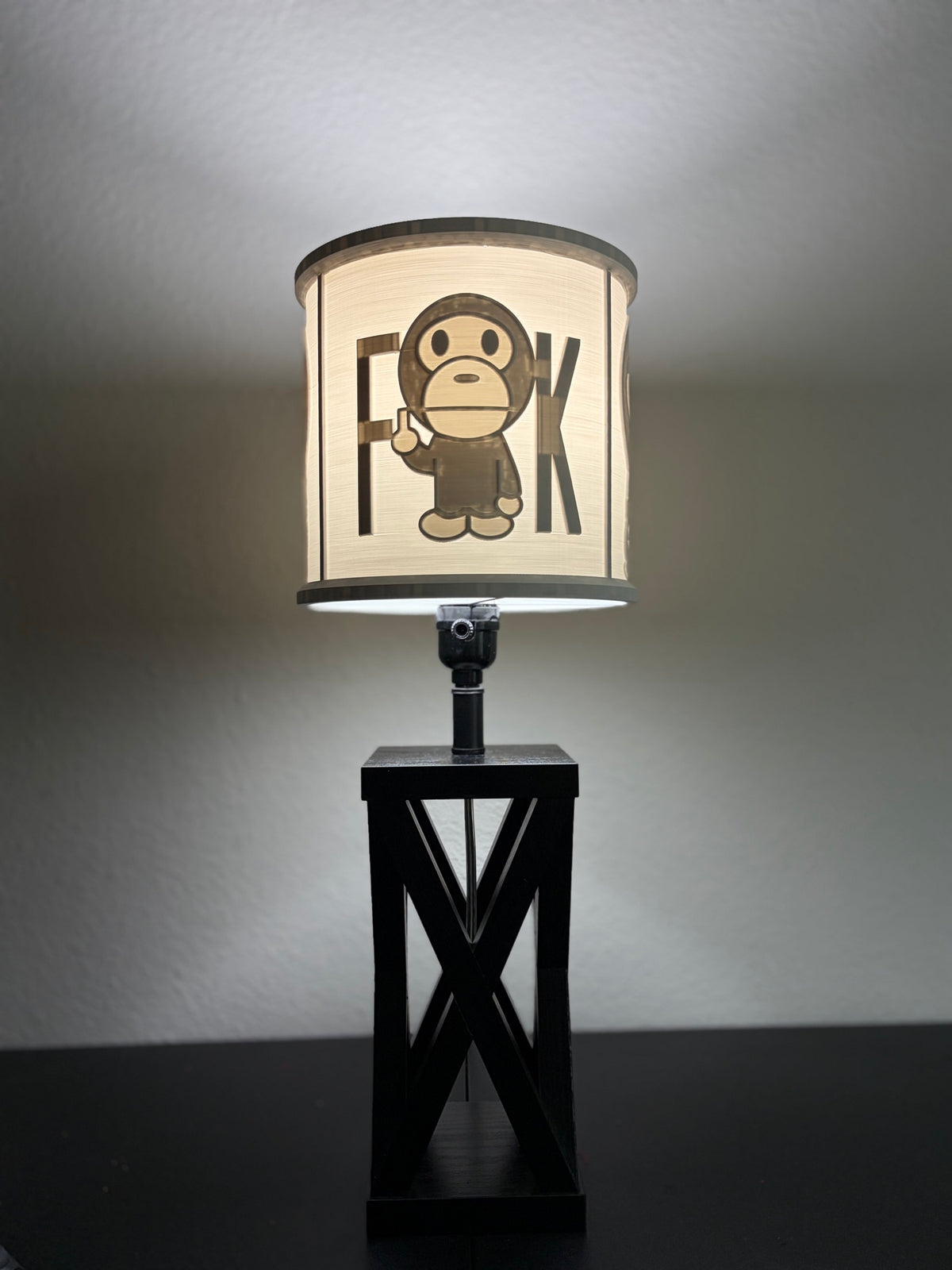Baby Milo inspired streetwear custom 3D-printed lampshade by Dream Layer Studios, "F K" attitude panel (image 4 of 4)