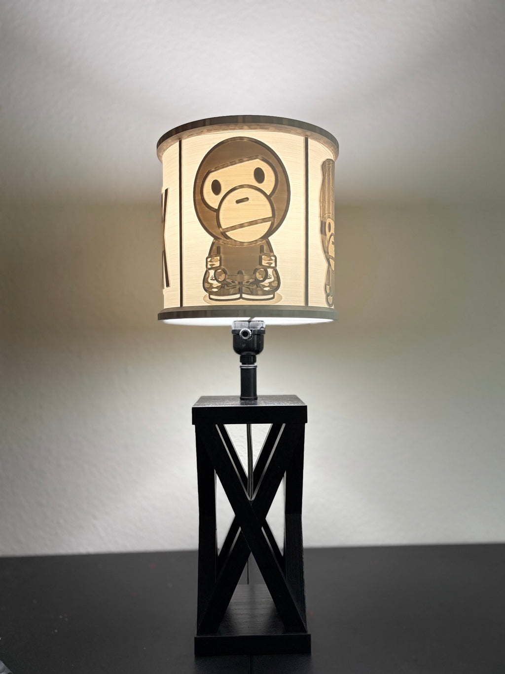 Baby Milo inspired streetwear custom 3D-printed lampshade by Dream Layer Studios, front panel with classic baby ape pose (image 1 of 4)