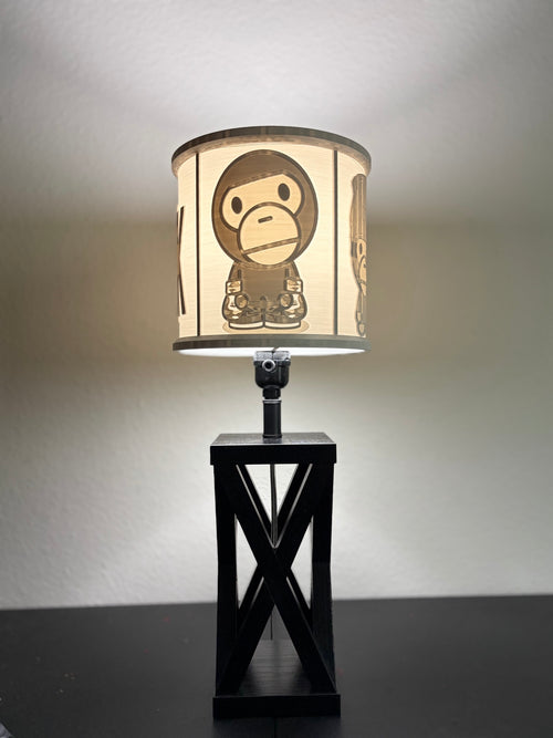 Baby Milo inspired streetwear custom 3D-printed lampshade by Dream Layer Studios, front panel with classic baby ape pose (image 1 of 4)