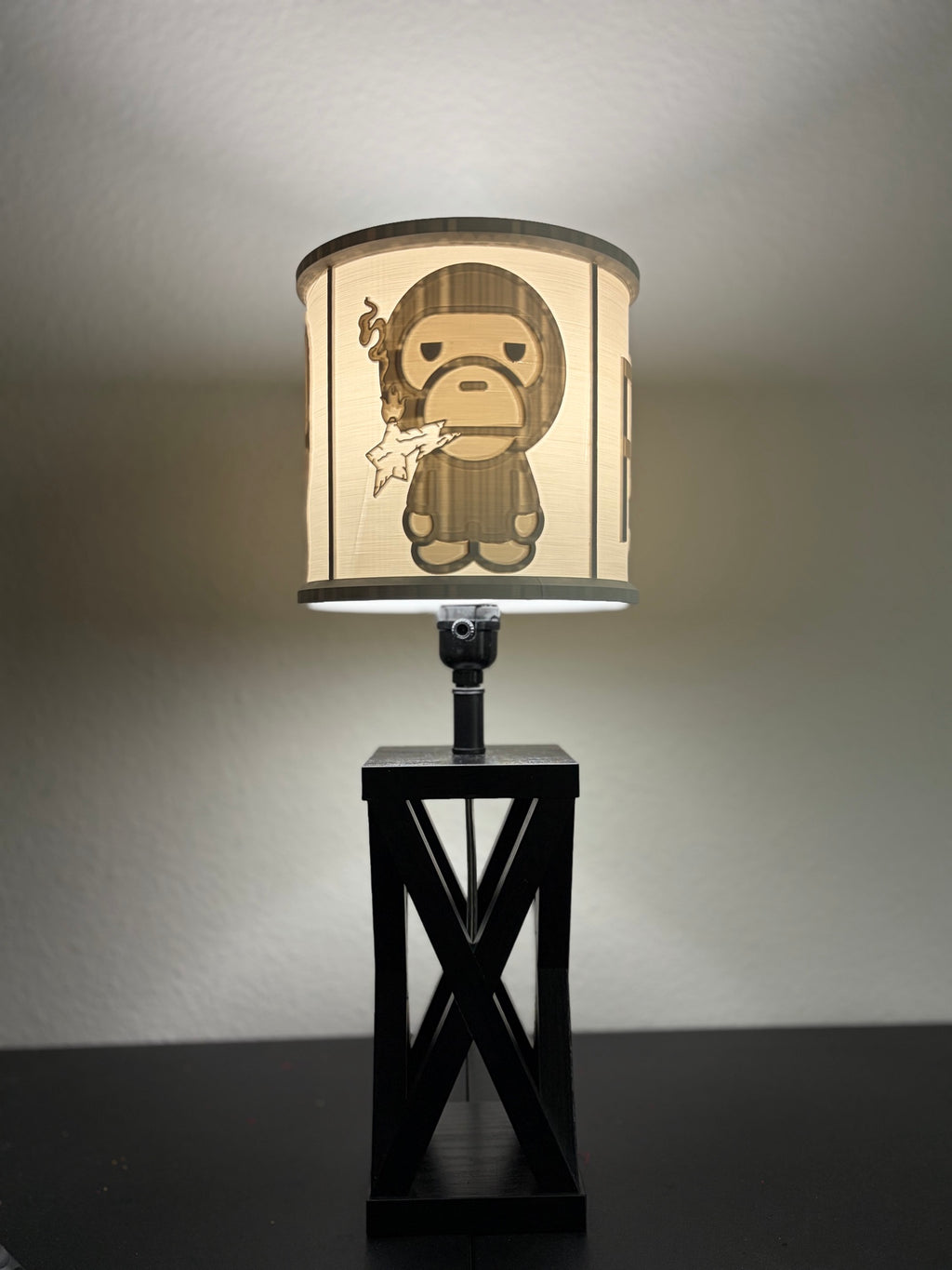 Baby Milo inspired streetwear custom 3D-printed lampshade by Dream Layer Studios, smoke-break panel (image 3 of 4)