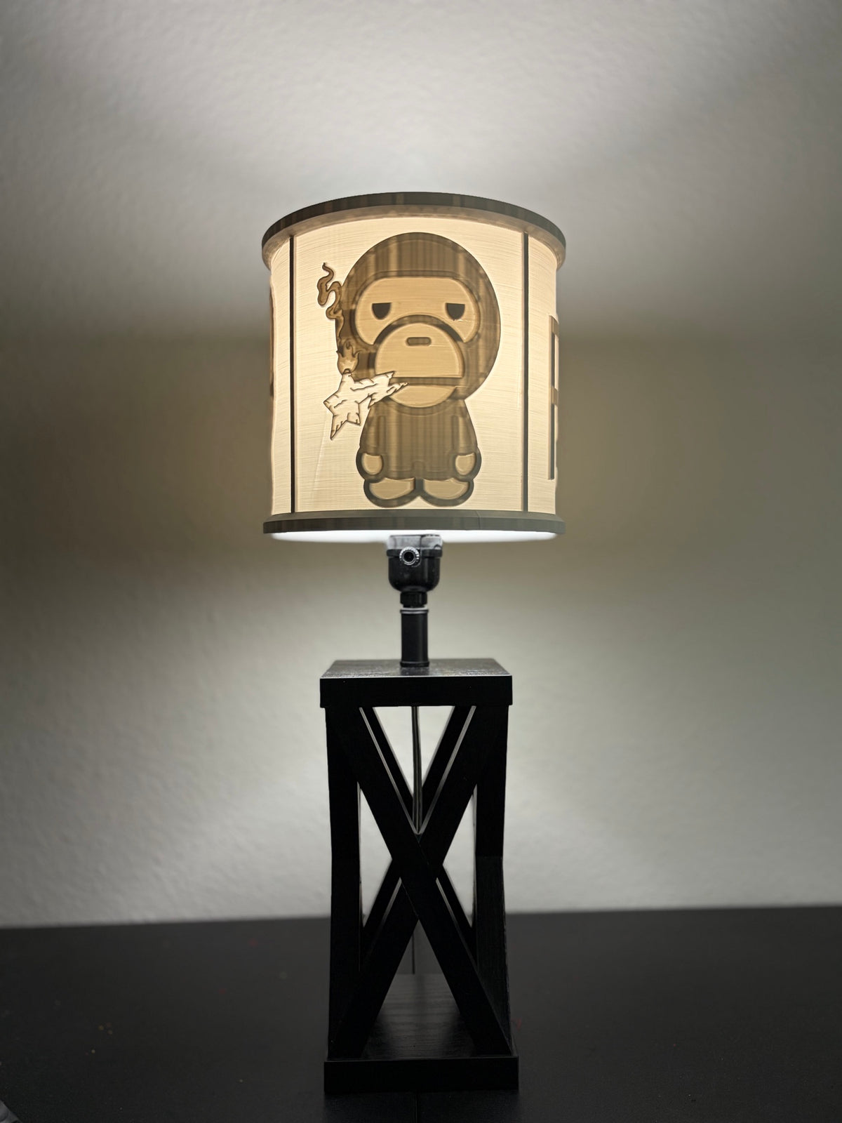Baby Milo inspired streetwear custom 3D-printed lampshade by Dream Layer Studios, smoke-break panel (image 3 of 4)