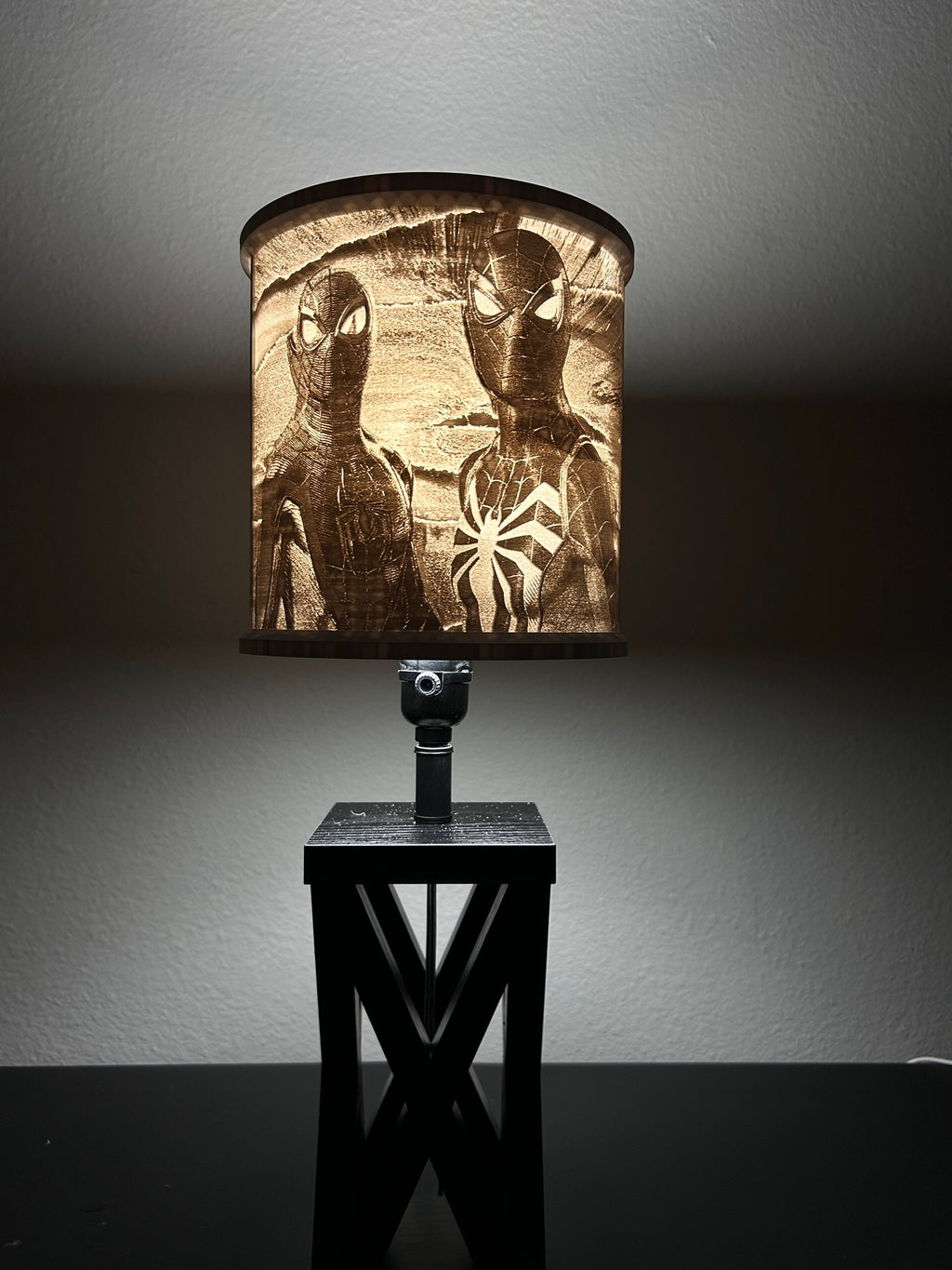 Spider-Man inspired custom 3D-printed lampshade by Dream Layer Studios, two-suit Spider-Man team-up panel (image 3 of 4)